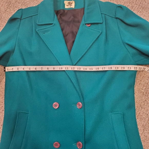 Vintage Union Made wool coat, turquoise,  women's size 14 - Picture 15 of 15